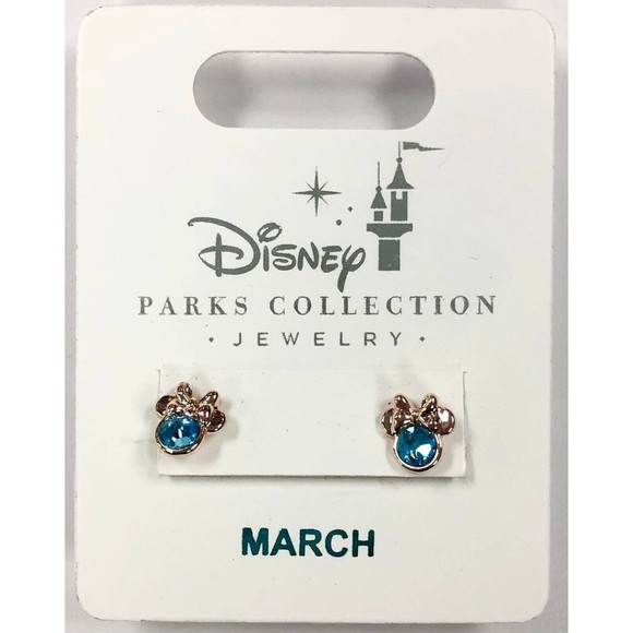 Disney Parks Minnie Mouse Swarovski Birthstone Earrings Gold Color MARCH New - Picture 1 of 1